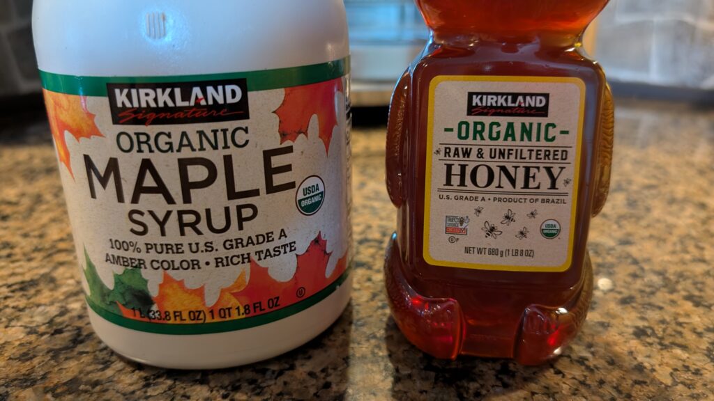 Kirkland organic maple syrup and raw & Unfiltered honey